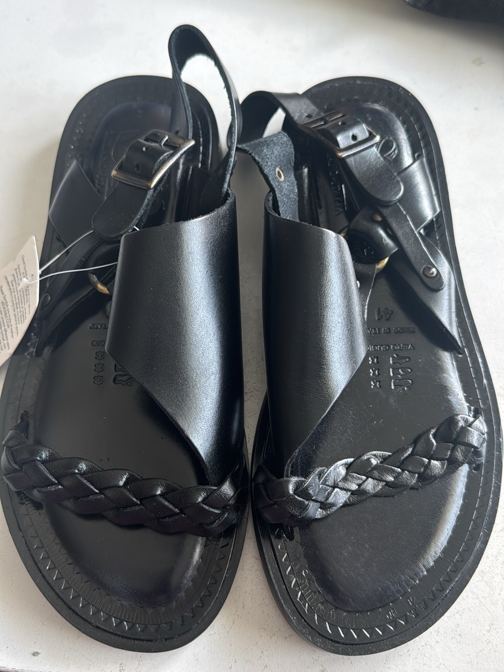 Italian Shoemakers Black Leather Braided Strap Men’s Sandals
